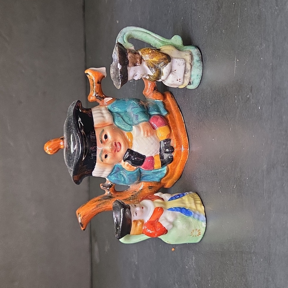 Vtg Shorter And Son Genuine Staffordshire‎ Hand Painted Tea Pot, Mini Toby Mugs